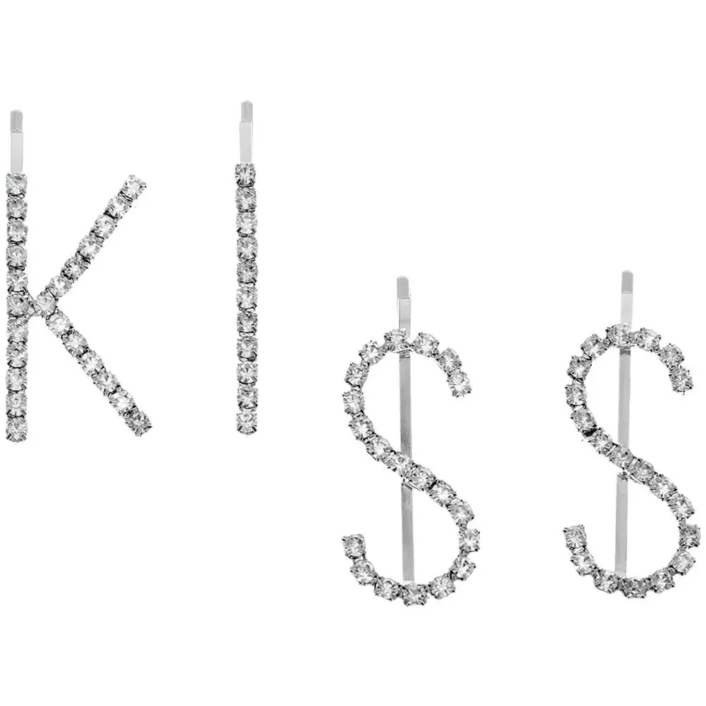 

1Set Rhinestone Letter Hair Clips for Women Girls Bling Decorative Hair Barrettes Sparkly Styling Accessories for Party Wedding