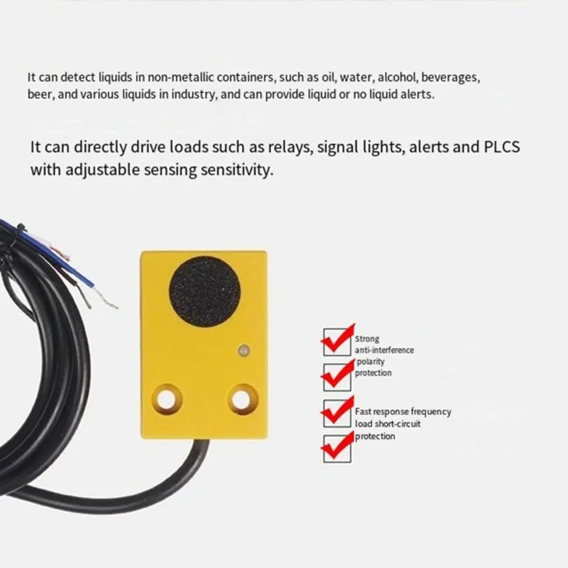 AED5-Non-Contact Adhesive Liquid Level Sensor, Capacitive Proximity Switch, DC5-30V, Flat Square
