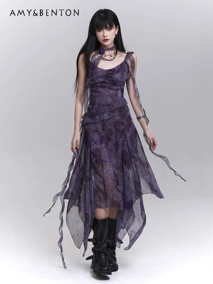 

2025 Summer Beautiful Purple Strap Long Dress Slimming Tall Elegant Sexy Beach Outfit High Waist Comfortable Soft Dress