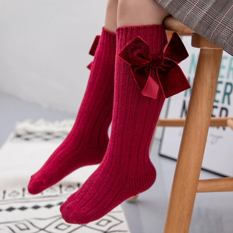 New Baby Socks Royal Style Toddlers Kids Girls Big Bow Knee High Long Soft Autumn Winter Cotton Baby Children Tube Socken 0-7Y