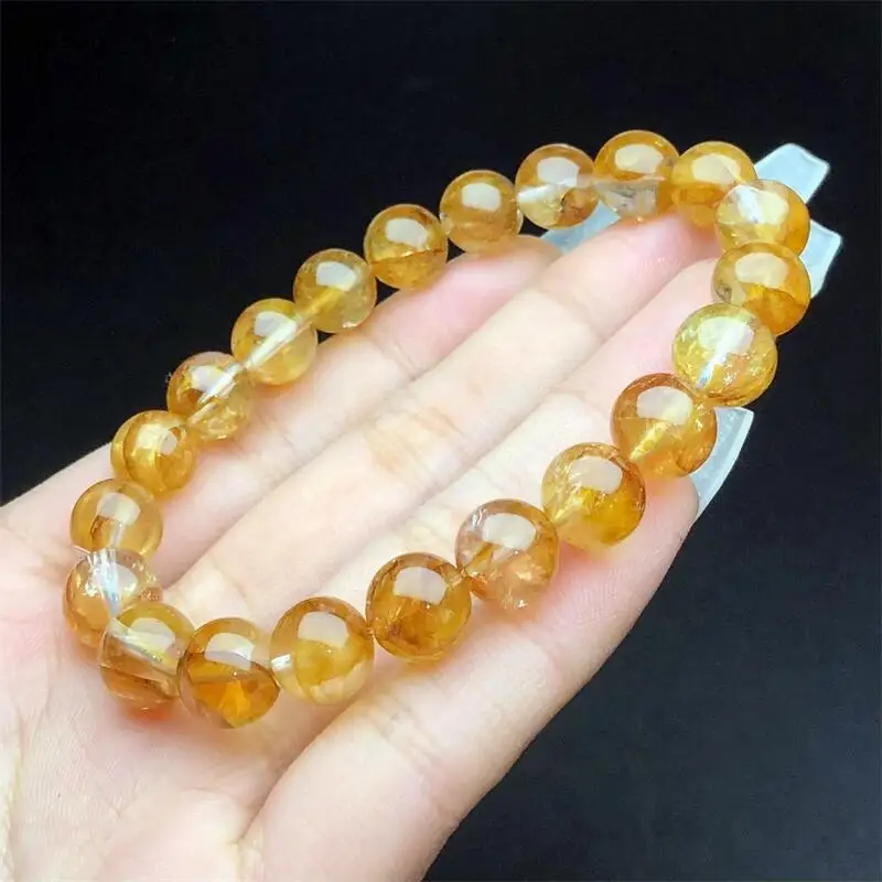 

8MM Natural Yellow Fire Quartz Hematoid Bracelet Couple Energy Yoga Men Women Healing Fengshui Jewelry Gift 1pcs