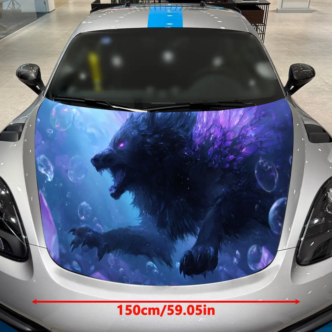 Fantasy Sea Crystal Wolf Car Vinyl Wrap, PVC Material Waterproof Car Hood Sticker, Self-Adhesive Scratch-Resistant Stickers for