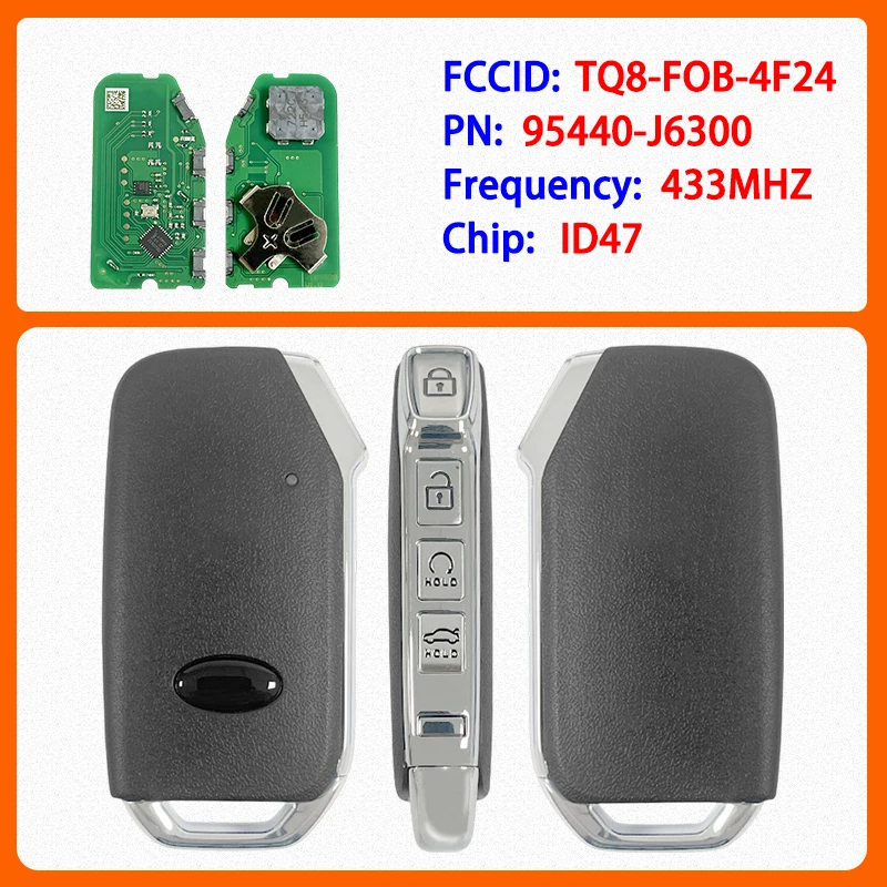 

CN051197 Aftermarket 4 Buttons Smart Remote Key PN 95440-J6300 FCC TQ8-FOB-4F24 47 Chip 434MHz Keyless Go For Kia K900 2019-2021