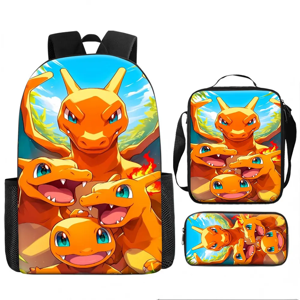 Kids Bag Charizard 3pcs Backpack Set Classic Anime Style School Bags for Children Lightweight Travel Luggage with Lunch Box P