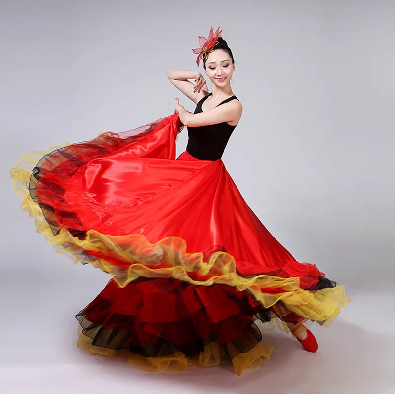 New Women Big Swing Skirt Spain Dance Costume Mujer Opening Dance Performance Stage Wear Adult Female Girl Dancing Chorus Skirt