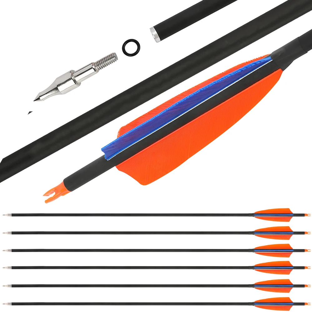 

‌ Карбоновая стрела для стрельбы из лука Spine500 ID6,2 мм, смешанный карбоновый вал, 4 дюйма, перо индейки для стрельбы из изогнутого/блочного лука, 6/12 шт. ‌
