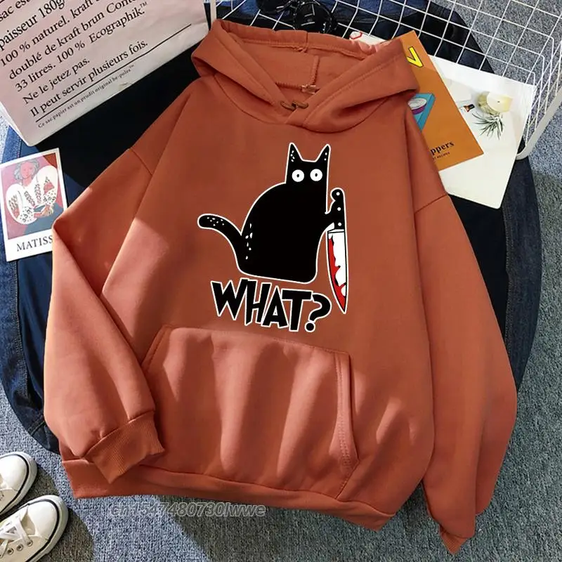 Little Black Cat And Knife Hoody Funny Letter Printed Men/Women Hoodies Harajuku Clothing Retro Oversize Clothes Pullovers