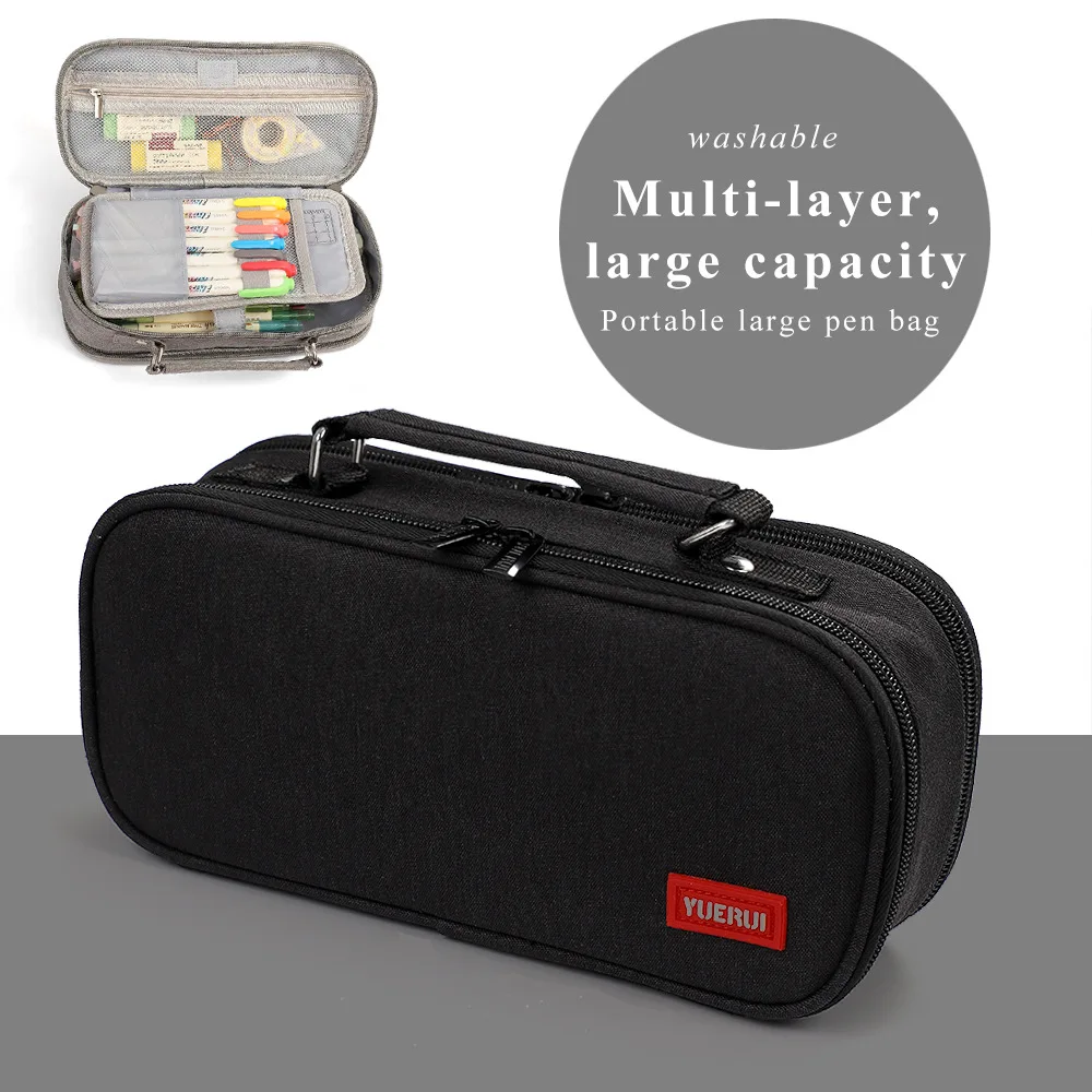 Multi layer large capacity canvas pencil case for students, simple and multifunctional pencil case, hand-held stationery storage