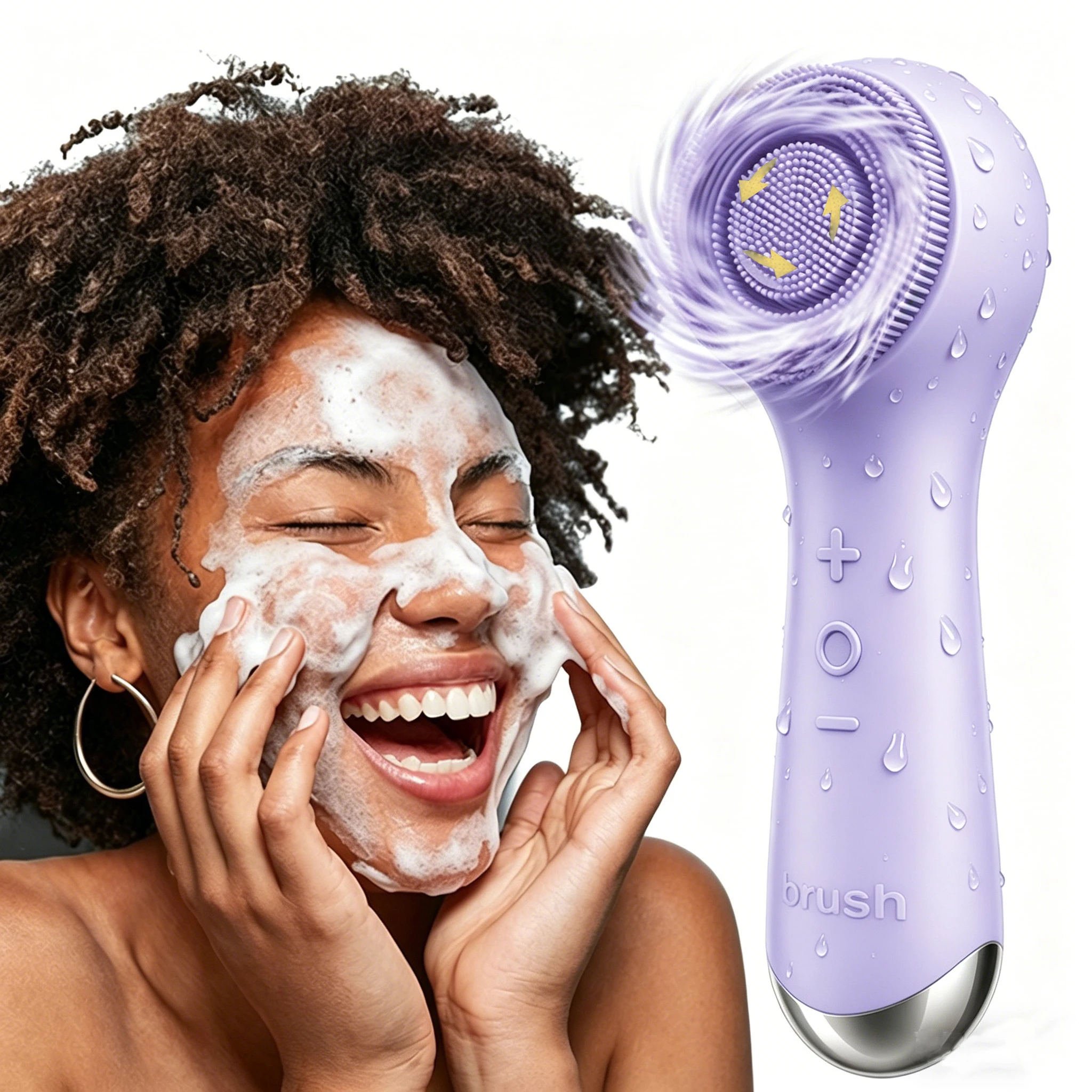 Brosse faciale rechargeable par USB, 360 °   Nettoyeur facial rotatif, brosse nettoyante faciale en silicone, masseur facial à vibrations