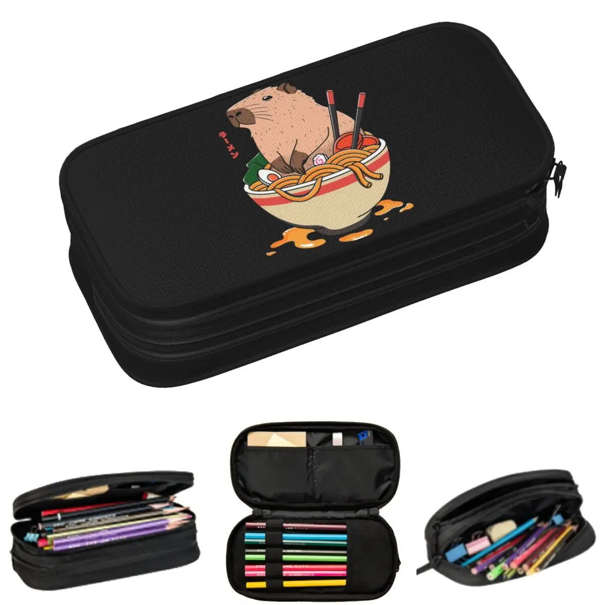 

Cute Capybara Eating Japanese Ramen Noodles Pencil Cases for Student School Pen Box Pencil Bag Large Capacity Pencil Pouch