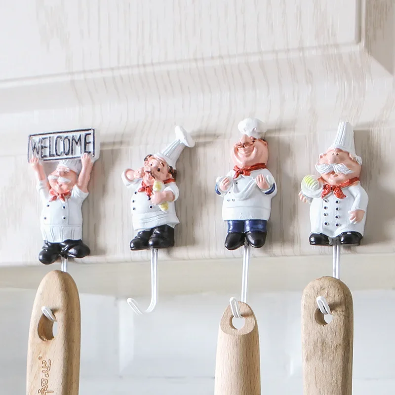 Cute Cartoon Chef Shape Decorative Hooks Wall Key Holder Door Clothes Coat Hat Hanger Kitchen Bathroom Towel Hooks Wall Hanging