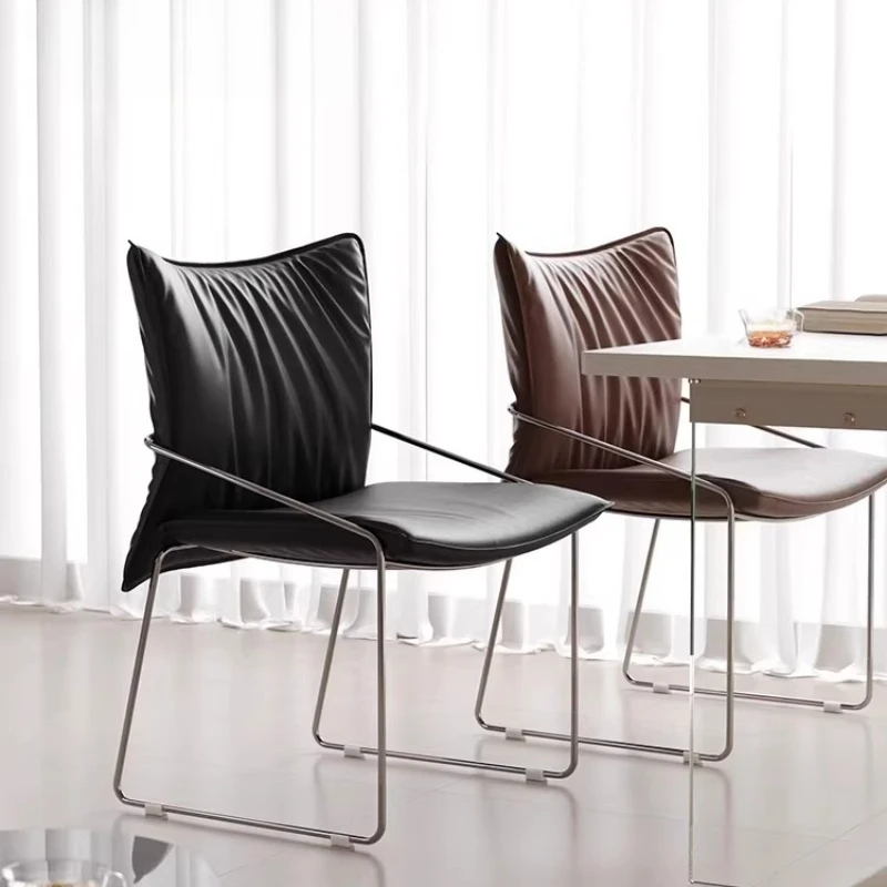 Mid-Century Modern Dining Chair Stainless Steel Bauhaus Style Backrest Chairs Chic Single Chair