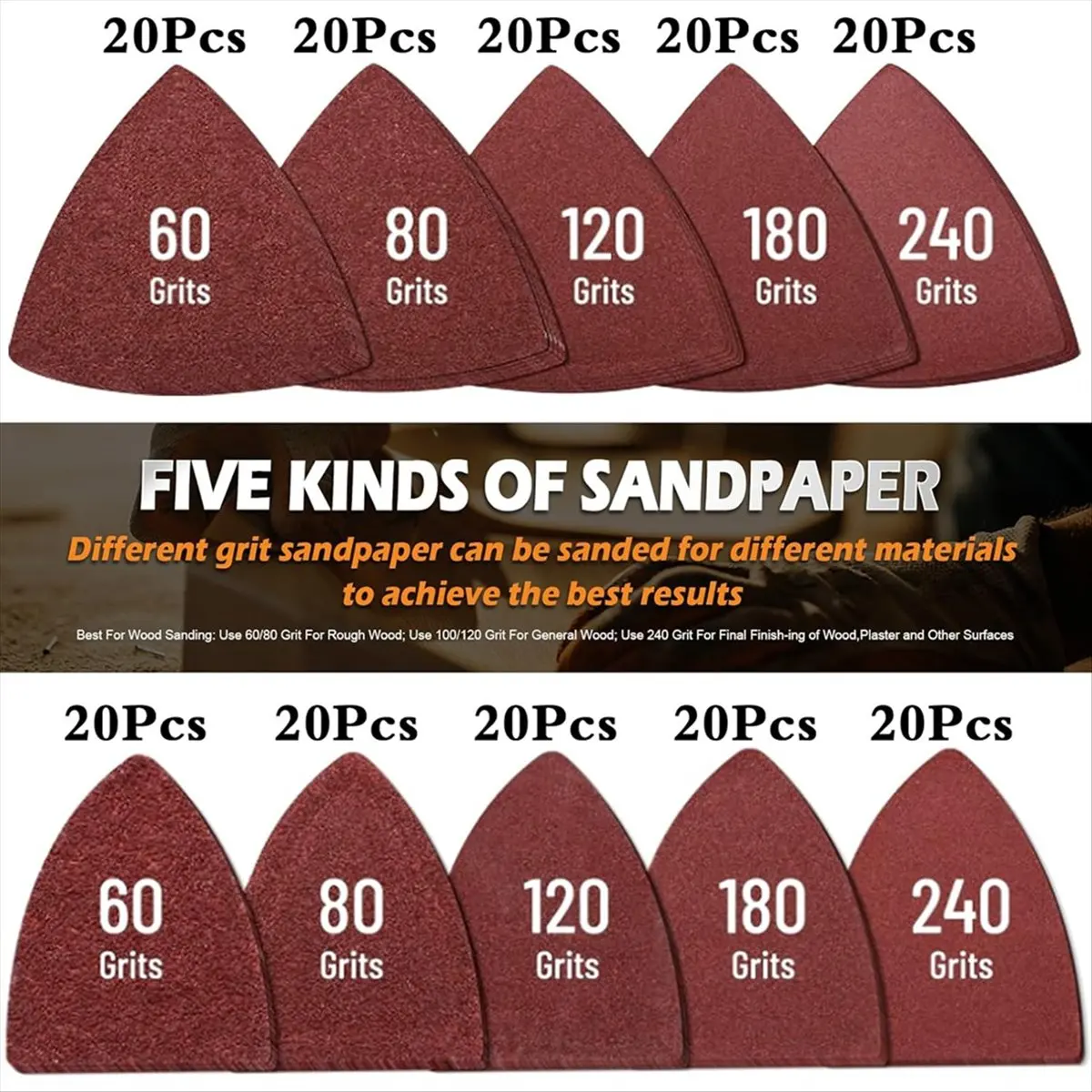 SALE AA63 208Pcs Oscillating Tool Sanding Pads Kit,with Triangle Sanding Pads and Finger Sanding Pad,for Finishing Wood Sanding