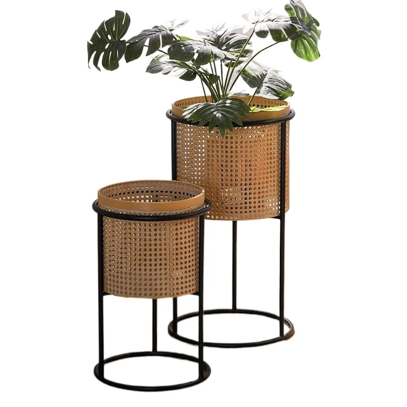 

Nordic Creative Plant Stand Woven Rattan Bamboo Seagrass Basket Wood Tall Floor Planter for Living Room Pothos