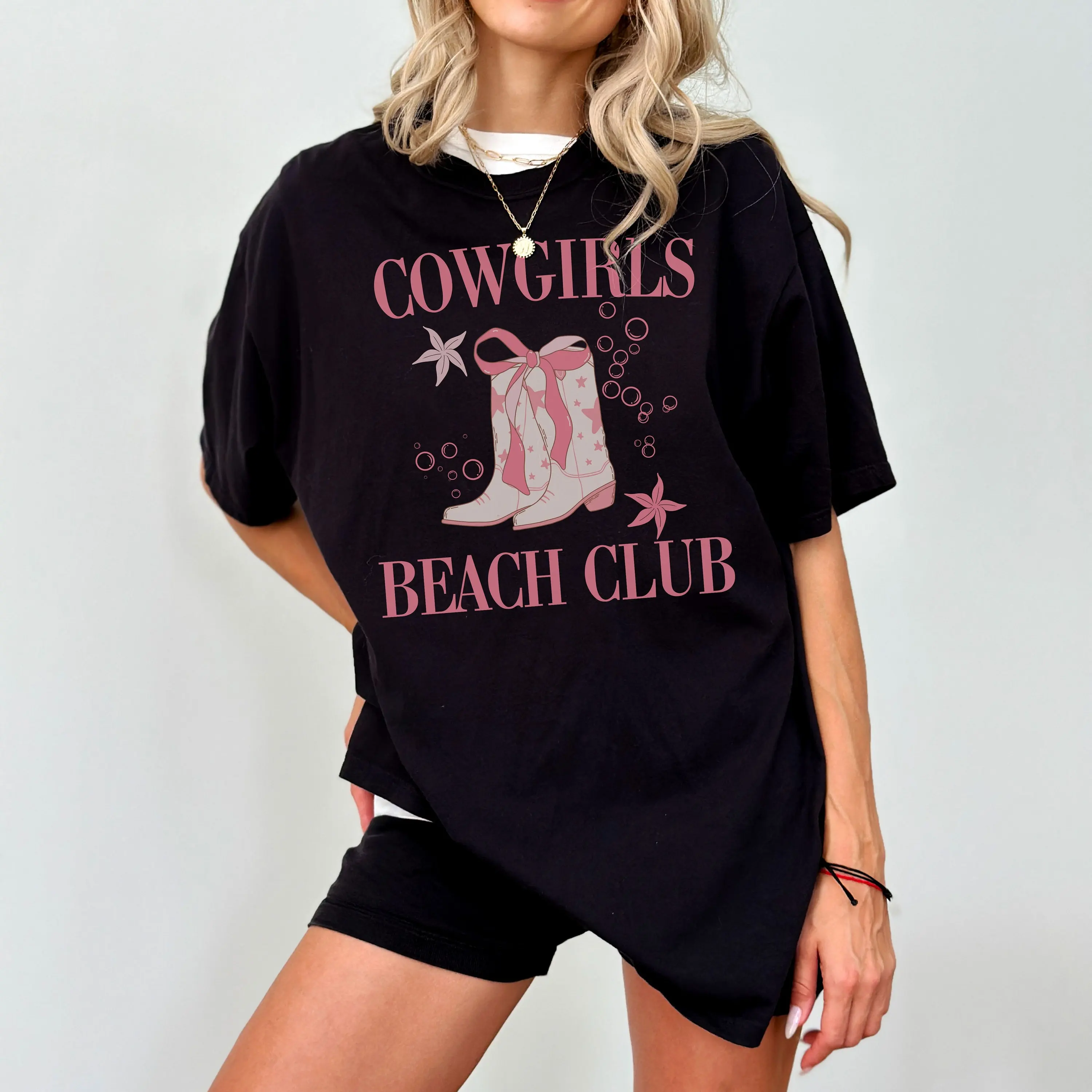 Cowgirls Beach Club T Shirt Coastal Coquette With Pink Bow Cowgirl Bachelorette Cowboy Comfort Colors