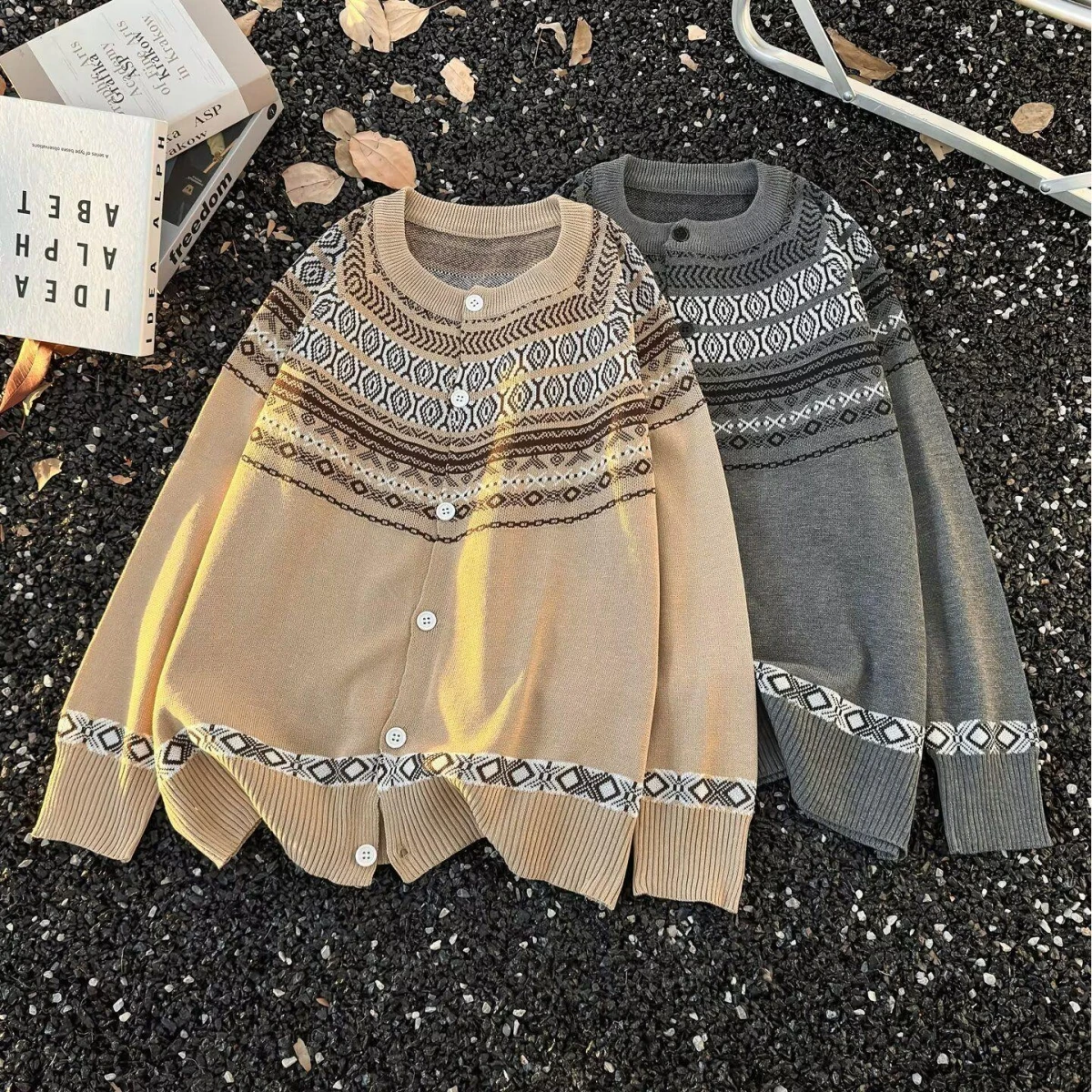 American Lazy Fair Isle Strickpullover, Strickjacke, locker, lässig, lockeres Gefühl, vielseitige Oberbekleidung, Oberteil, Polyesterfaser, Winter, lang...