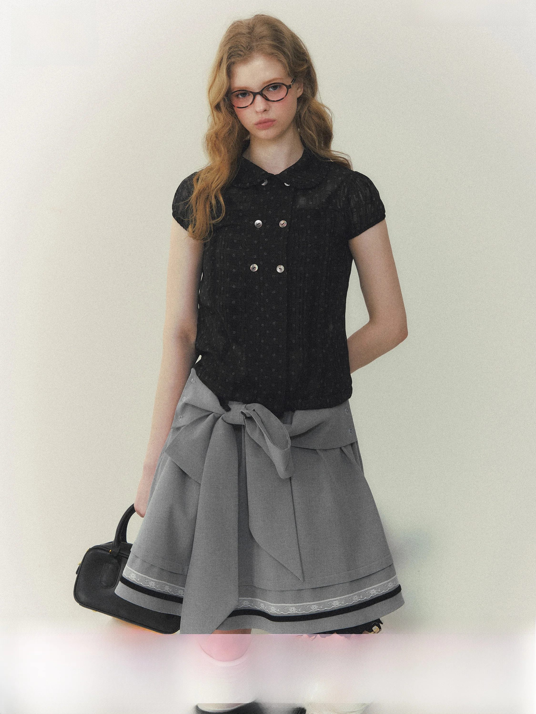 

SunsetPark Ivory Tower Short Sleeve Doll Collar Shirt Women's Summer Versatile Fashion Print Polyester Fiber Skin-friendly Br...