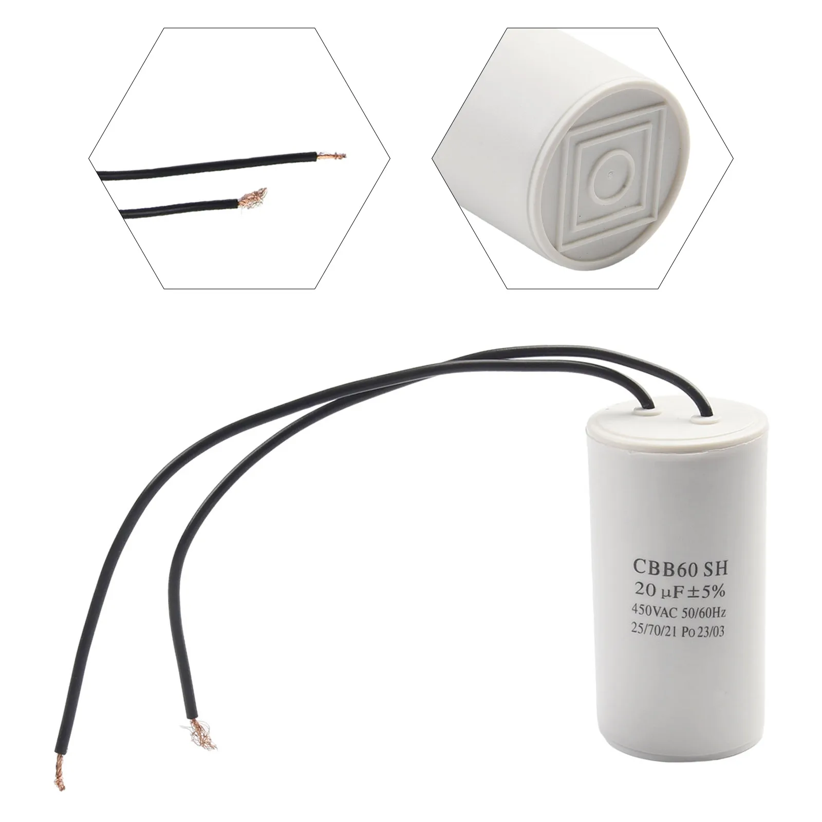 CBB60 Run Capacitor 20uF 450V AC With Wire For Single Phase Motor Air Conditioner Compressor Washing Machine Electrical Parts