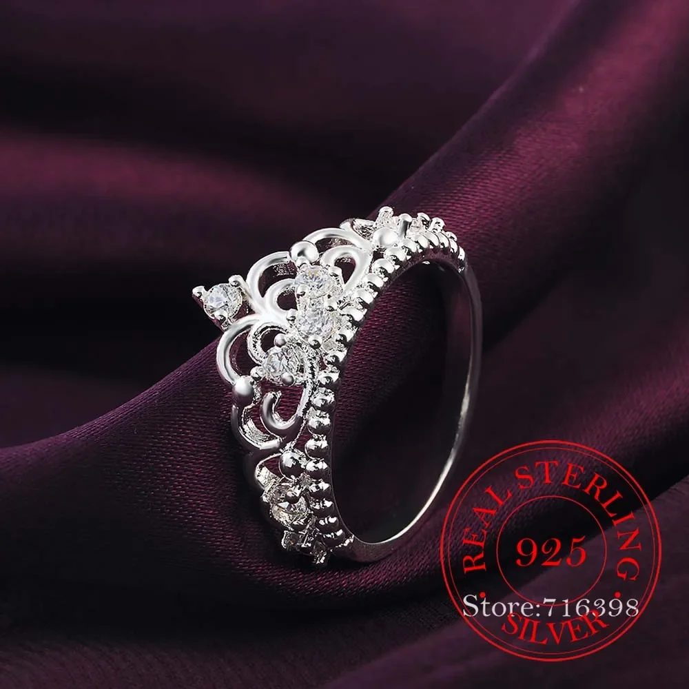 100% 925 Sterling Silver Jewelry Vintage Luxurious Crystal Crown Wedding Silver Rings for Women Fashion Anel De Prata Bijoux Gif