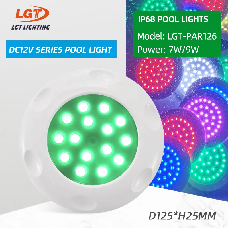 

New Design Mini Underwater SPA Pool Light Resin Filled 7W DC 12V Muti Color Changing With DC Controller Ultra Thin PC Anti UV