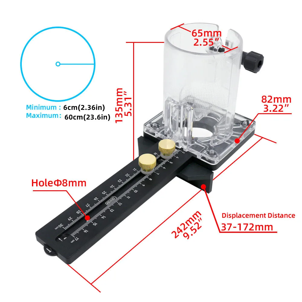 Circle Cutting Jig for Electric Hand Trimmer Router Milling Circle Slotting Trimming Machine Woodworking Tool Digital Micrometer