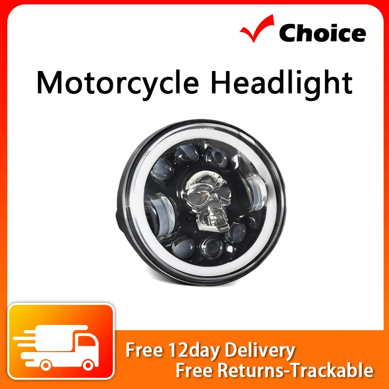 

1Pcs 5.75 inch Motorcycle LED Headlight Skull Patternwith High/Low Beam Turn Signal Colorful Angle Eye Light LED Headlight