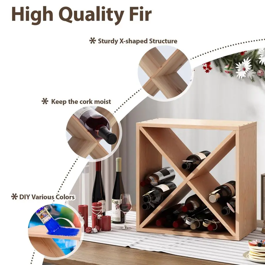 24 Bottle Wine Rack Holder Compact Cellar Cube Bar Storage Kitchen Decor Wood Display Home,Natural