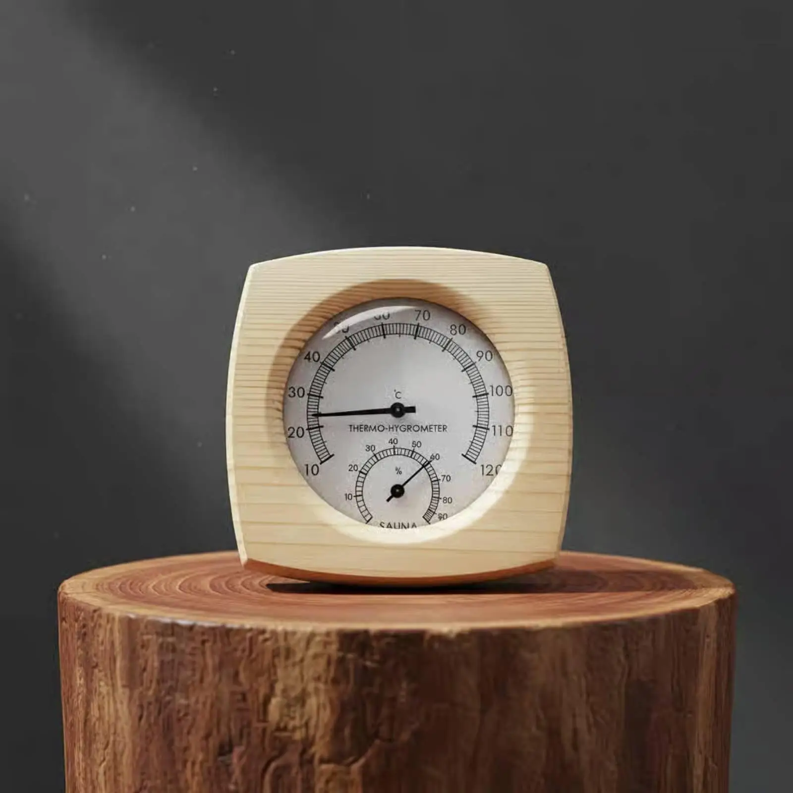 Sauna Room Thermo Hygrometer Wood Frame Mechanical Gauge for High Temp Humidity Monitor with Pre Drilled Mounting Hole