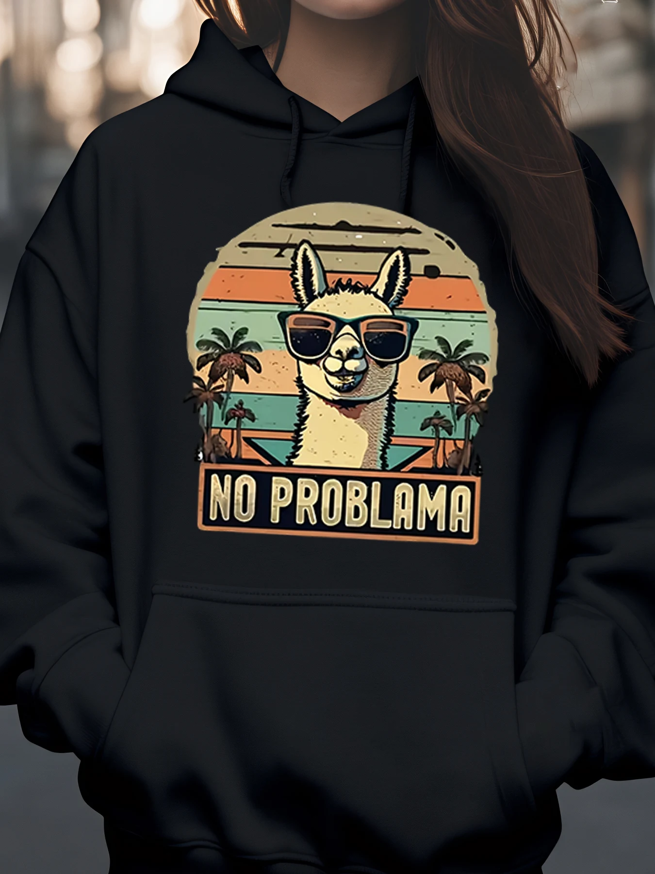 اللاما مع النظارات الشمسية لا مشكلة طباعة هوديي الصيف الشاطئ ملابس كاجوال للجنسين #1