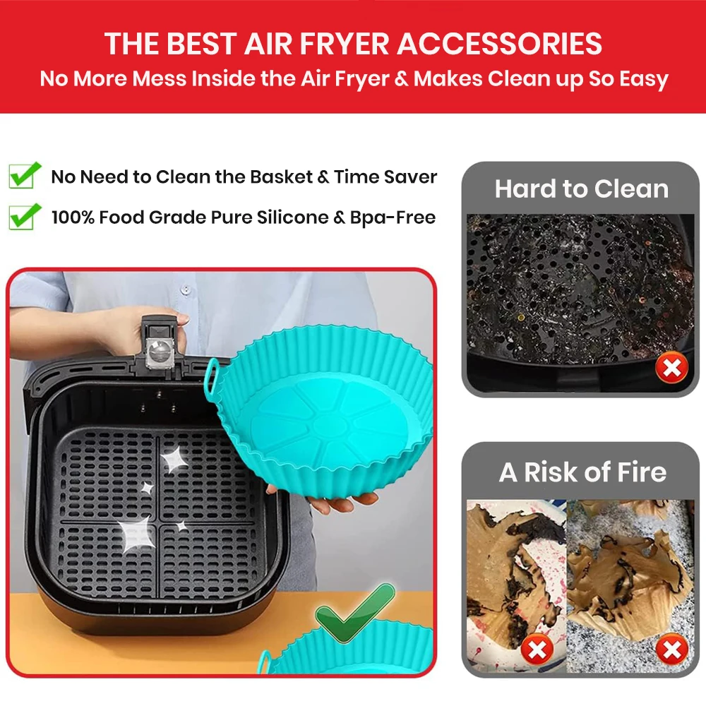 قطعة واحدة من بطانة مقلاة الهواء المصنوعة من السيليكون القابلة لإعادة الاستخدام - حصيرة خبز قابلة للطي وغير لاصقة - مقاومة للحرارة، ملحقات الطبخ في المطبخ