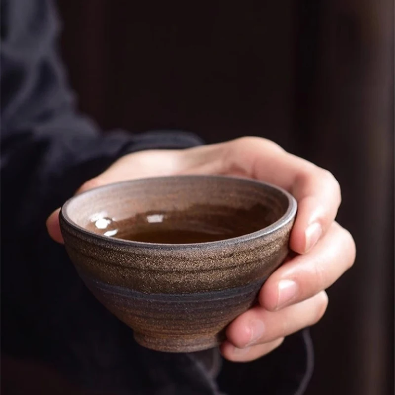 Japanese Tea Cup Handmade Rough Ceramic Coffee Cup Kung Fu Teaware Accessories Vintage Stoneware Ancient Single Cups