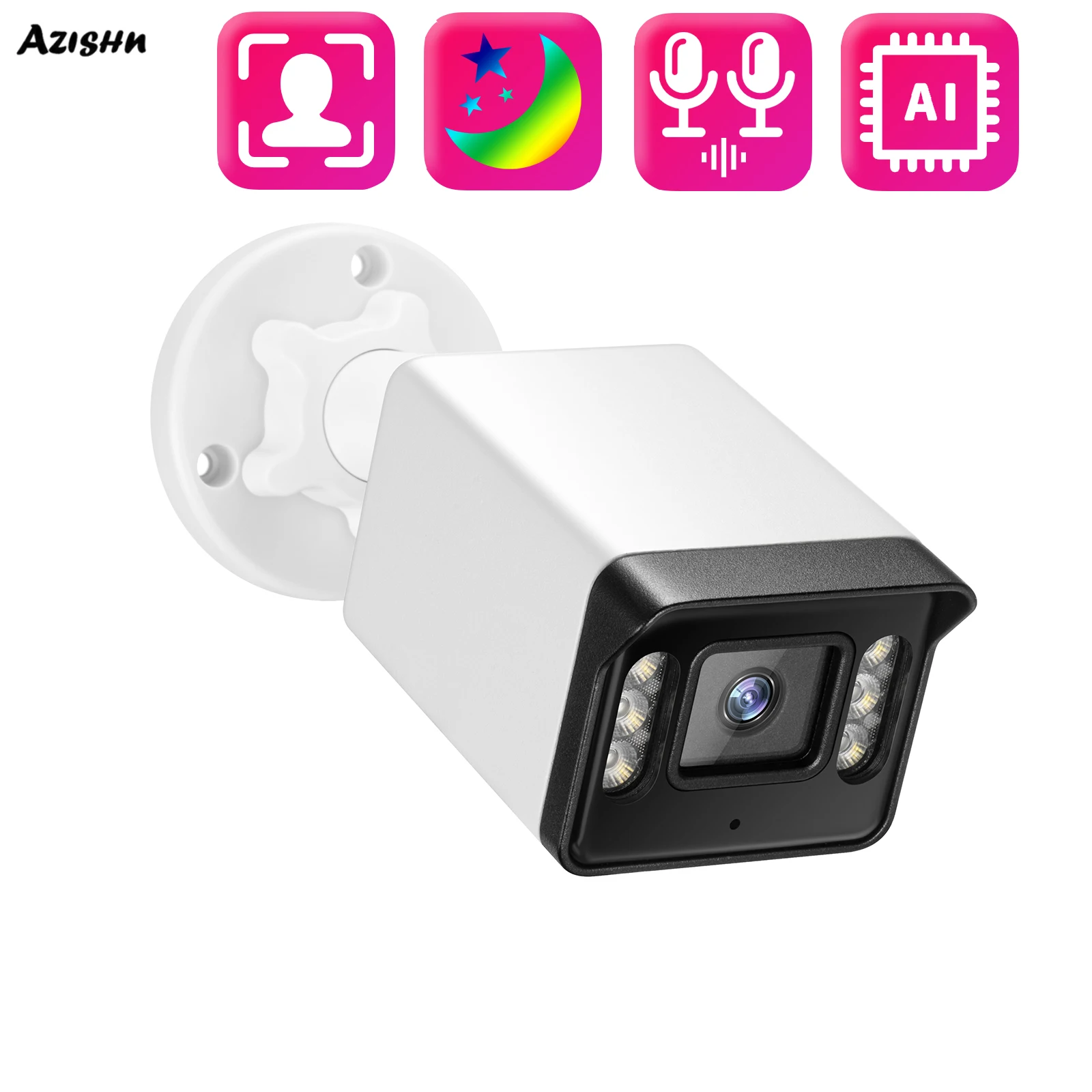 

AZISHNAI face detection 8MP 4K ultra clear color night vision POE humanoid two-way audio security camera