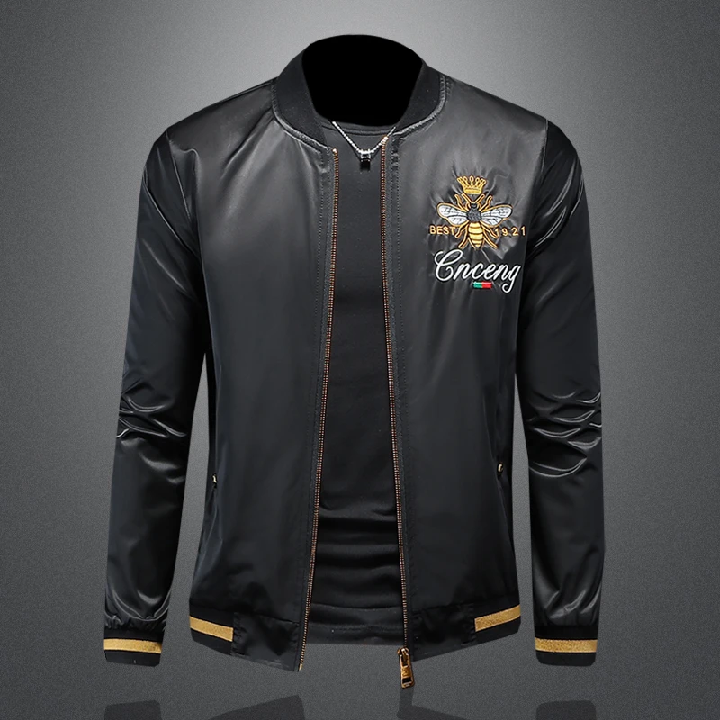 

Embroidered Jaet Men's Large Size Thin Tailored Baseball Sle Spring New Faion Outerwear Polyester Fiber Zipper Closure ...