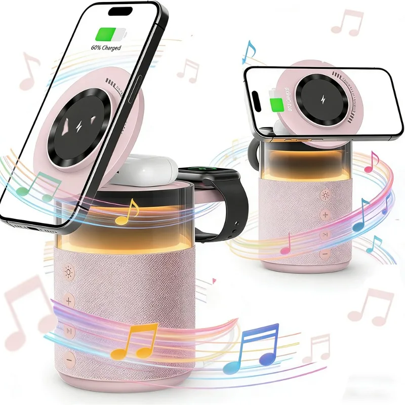 

Магнитная подставка для беспроводного зарядного устройства, Bluetooth-динамик, сенсорный удлинитель вращения для iPhone 17, 16, 15, 14 Pro Max SE iWatch Airpods