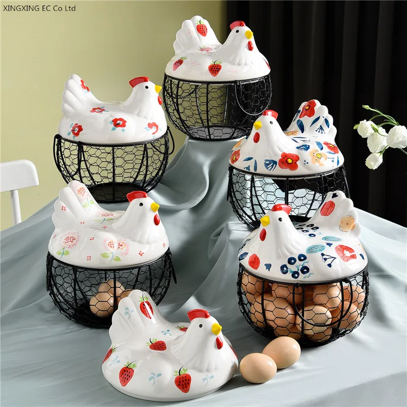 

Creative Hen Storage Basket Iron Basket Egg Basket Potato Container Kitchen Decoration Accessories Functional Storage Basket