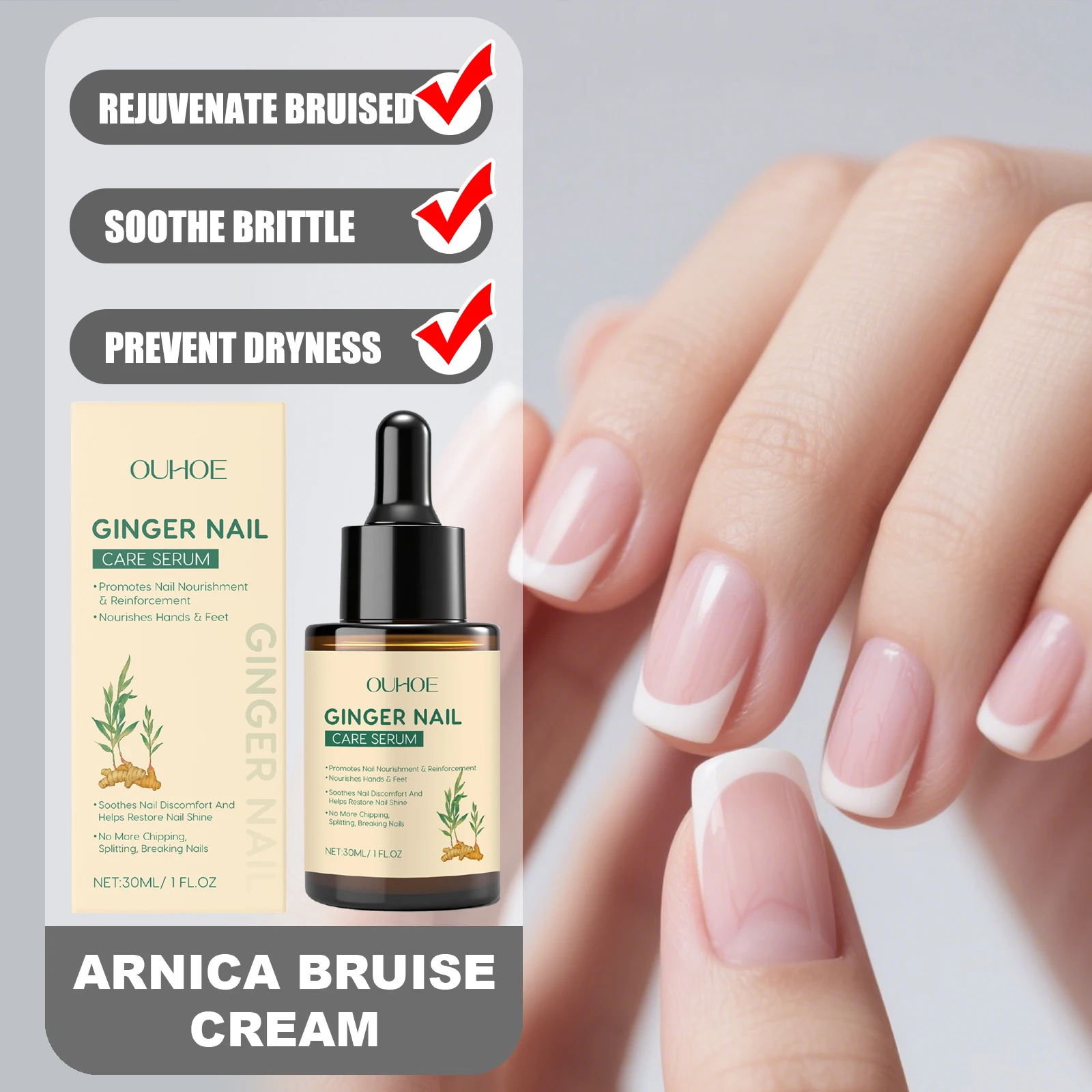 OUHOE Ginger Nail Care Serum Deep Nourishment Maintains Comfort Prevents Cracking Gentle Formula For Daily Nail Care