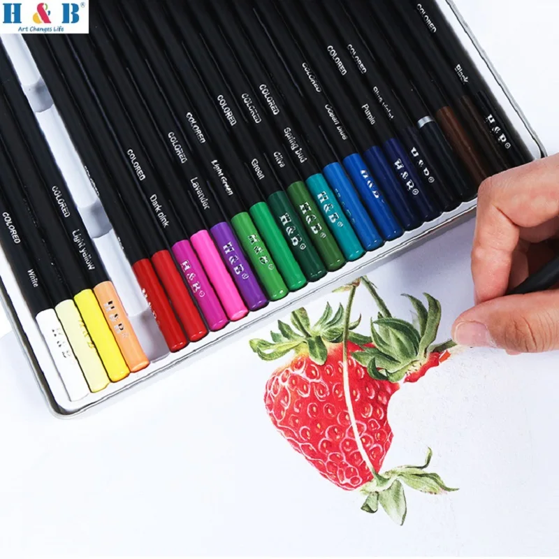 Lápis H & B-Color para crianças e adultos, conjunto profissional de desenho oleoso, esboçando colorir, papelaria escolar, estudante, adulto, 24pcs