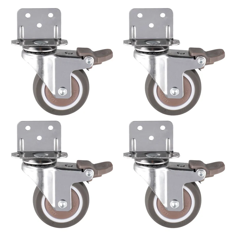 M04K Side Mount Casters, 2 Inch Furniture Wheels, Lshaped Rubber Casters Set Of 8, 360-Degree Locking Swivel Top 8Pack