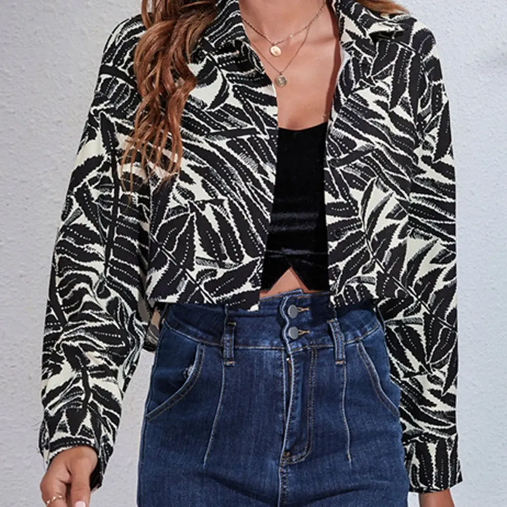 

Женская укороченная рубашка в полоску с воротником-стойкой, легкая куртка свободного покроя, повседневная осенне-зимняя верхняя одежда