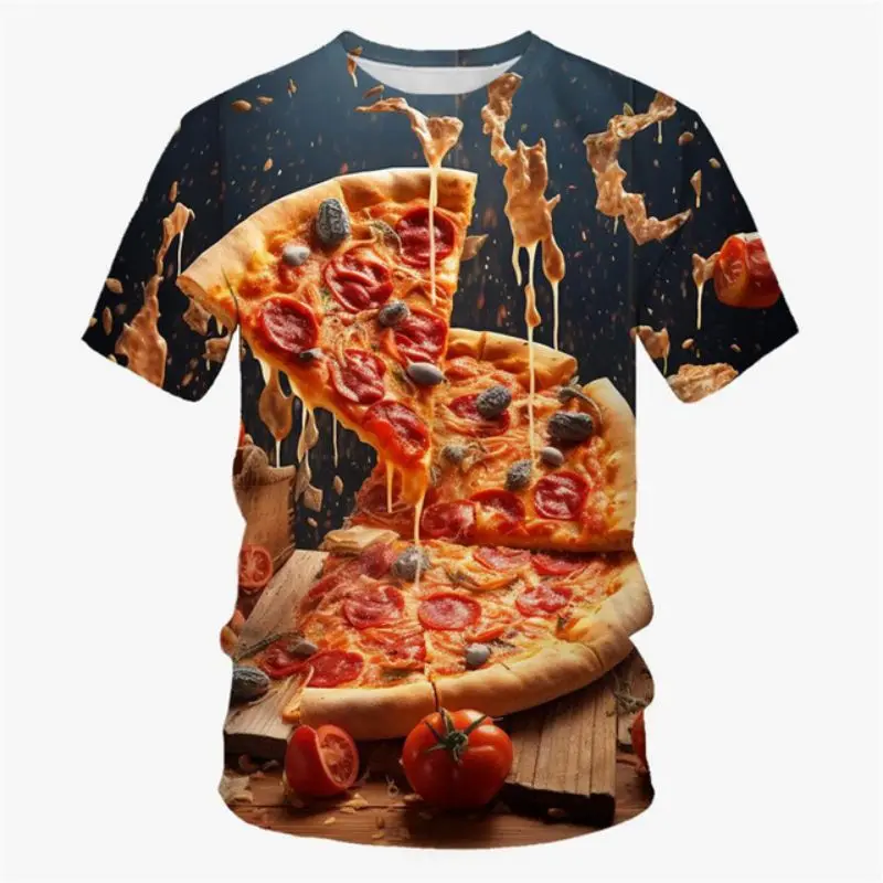 Pizza Food Hip Hop Print Summer Men Casual Short Sleeve T-Shirt Round Neck Comfortable O Neck Children\'s Quality Funny Clothing