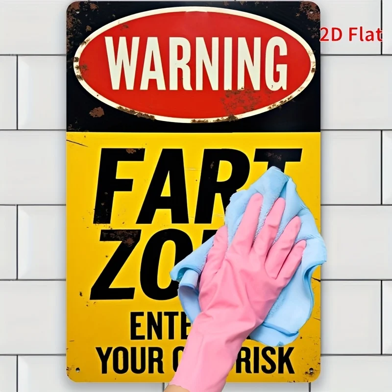 [لوحة "منطقة ضرطة" مضحكة] علامة تحذير "منطقة أرضية" معدنية حديدية عتيقة - قطعة واحدة من لوحة زخرفية روح الدعابة، 8 × 12 بوصة