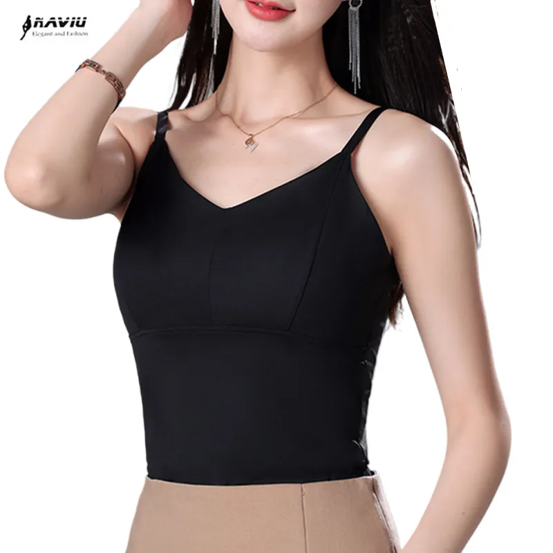 NAVIU Women Summer Sexy Solid Camisole Fashion Streetwear Beach Casual Basic Sling Tops Ins Slim Korean Pile Collar Camis