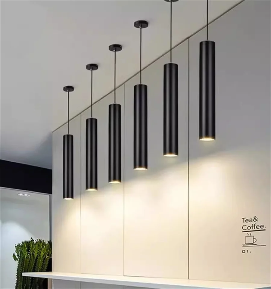 Imagem -03 - Lâmpada Pendente Led de Tubo Longo Kitchen Island Bar Hanging Light Luz Pendente de Cabeceira Ouro Branco Preto 7w