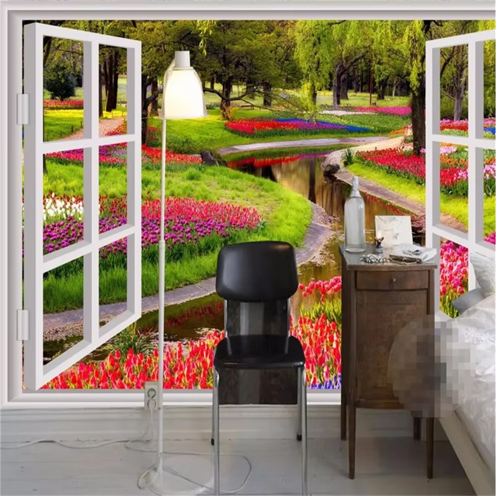 

Обои на заказ, домашний декор, стерео большие фрески, накладные окна, зеленые цветы, обои для гостиной, дивана, кровати, спальни