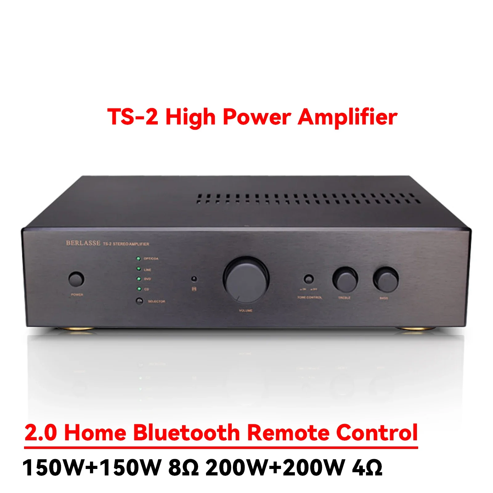 AMXEKR TS-2 200w*2 2-channel Stereo Amplifier High Power Fiber Coaxial Bluetooth 5.0 with Remote Control Class AB Home Audio