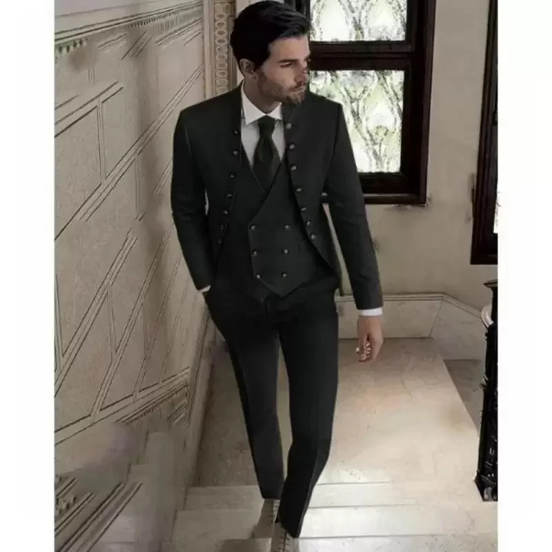 Terno formal cáqui masculino, jaqueta slim fit, smoking do noivo, blazer, calça, colete, masculino, casamento, 3 peças