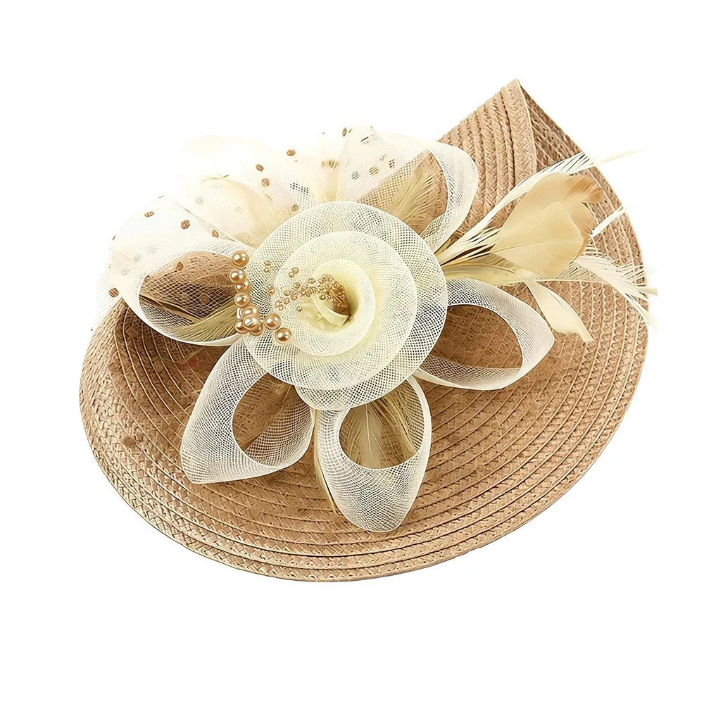 

New Mesh Ribbons Fascinator Caps Flower Feather Elegant Hair Drop Fascinator Hat Headwear Bridal Wedding