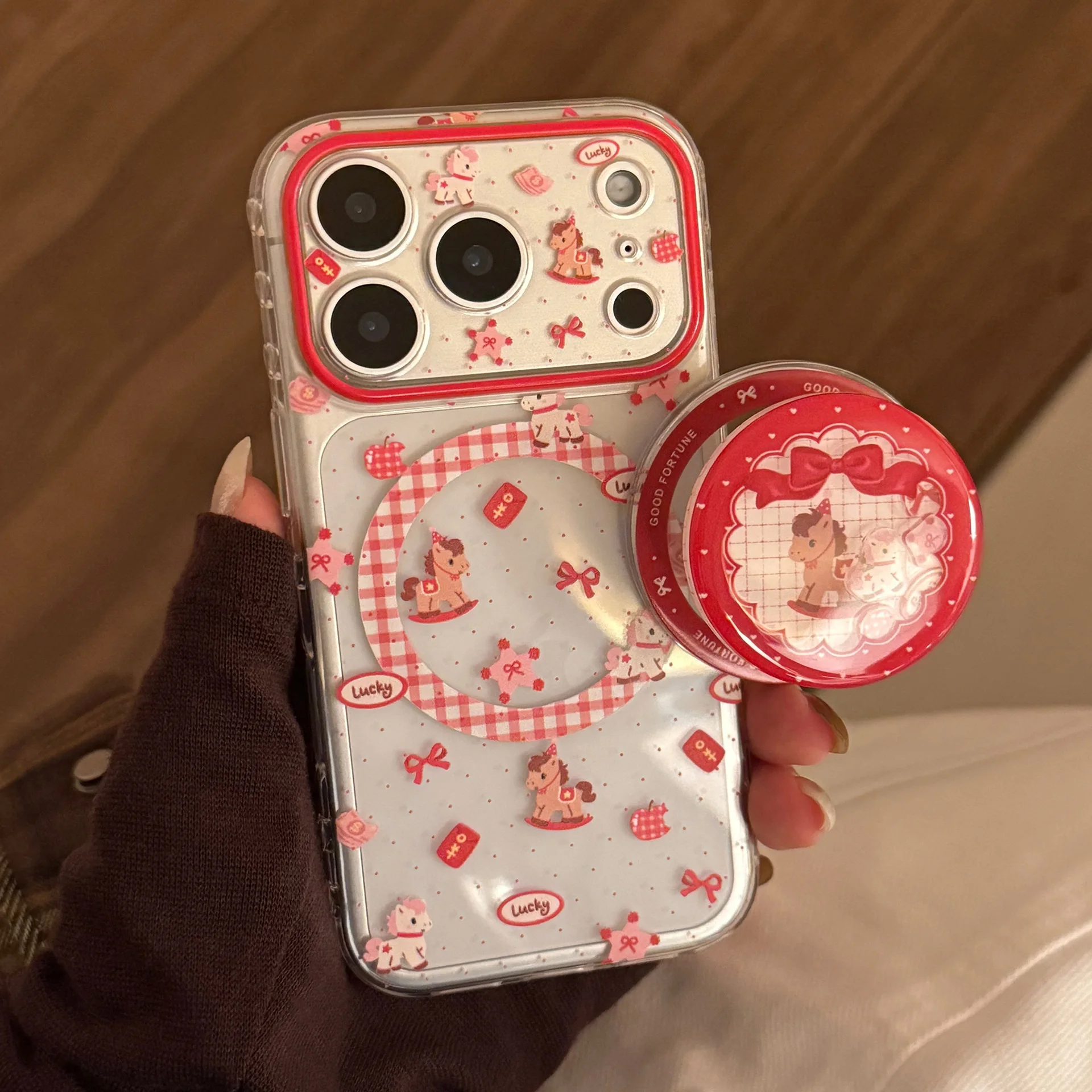 Funda Magnética para Teléfono con Diseño de Caballo de Dibujos Animados Coreanos 2026, para iPhone 17 16 15 14 13 12 Pro Max, Transparente, Antigolpes, Suave