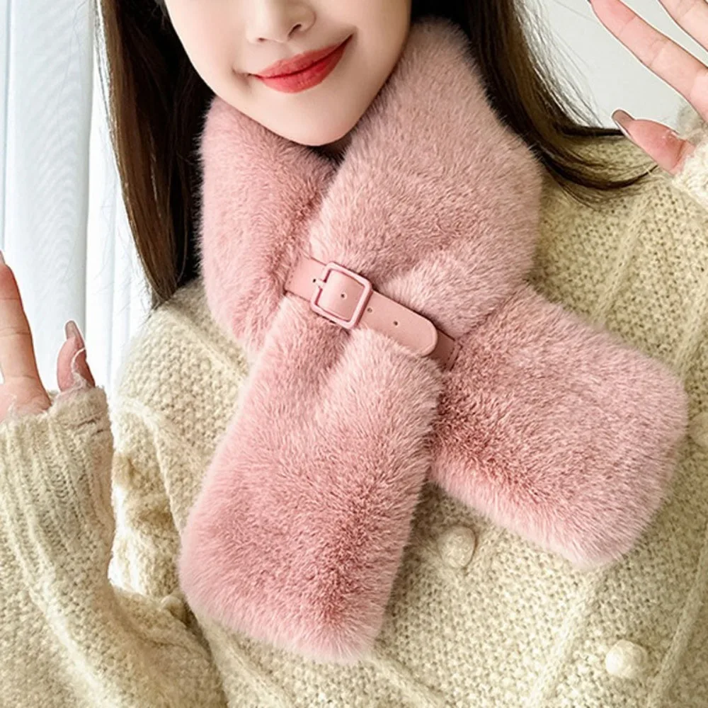 Fashion With Belt Warm Scarf Keep Warm Solid Color Thick Collar Short Narrow Neck Scarves Winter