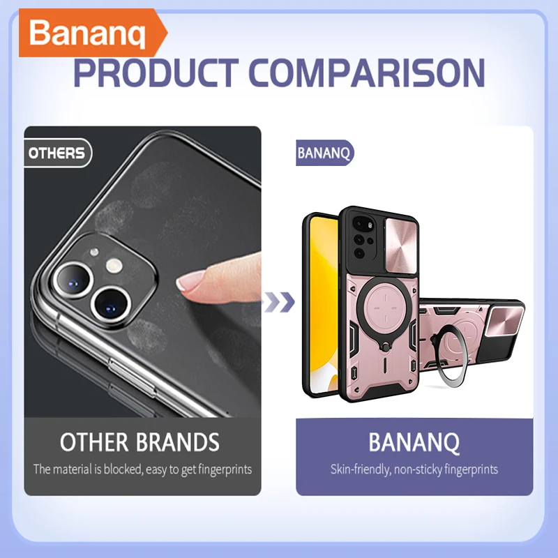 Bananq Slide Camera Lens Case For Infinix Hot 40 40i 30 30i Rotating Magnetic Stand Cover For Note 40 30 12 Smart 8 Pro Plus 4G